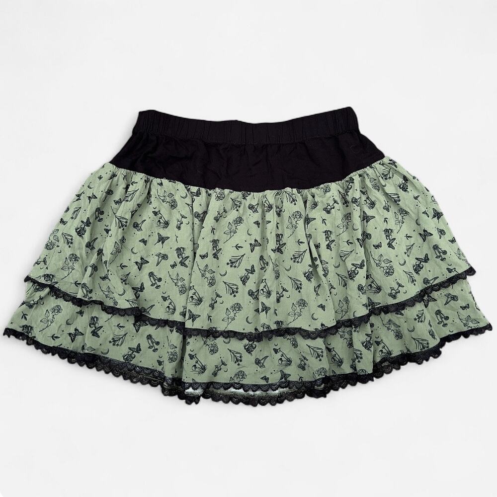 Torn Fable Fairycore Pattern Green Mini Skirt - Picture 2 of 3